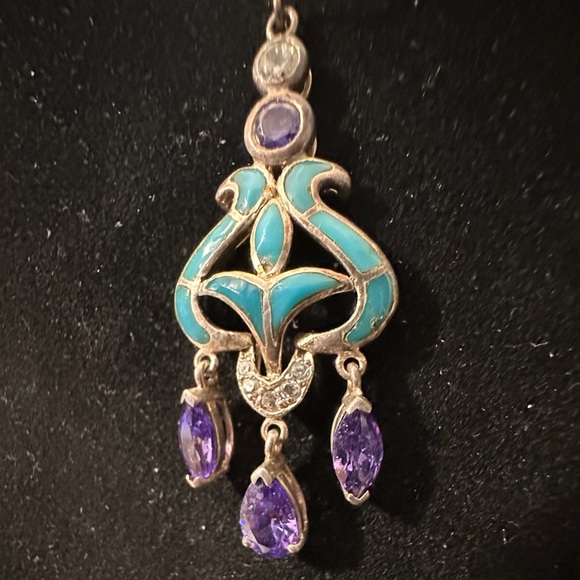Simulated Turquoise and Amethyst Earrings - Picture 2 of 4